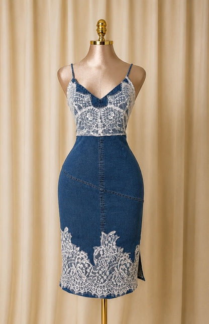 Denim Lace Elegance Dress