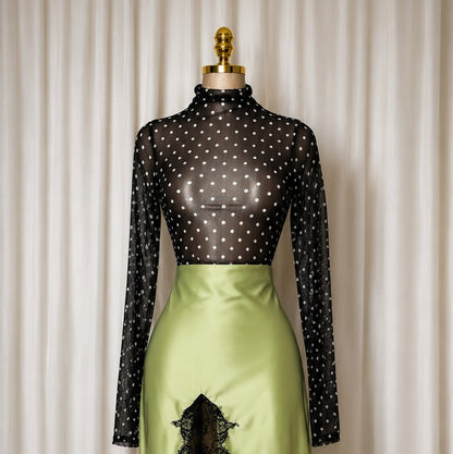 Midnight Polka Sheer Top