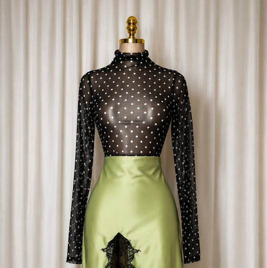 Midnight Polka Sheer Top