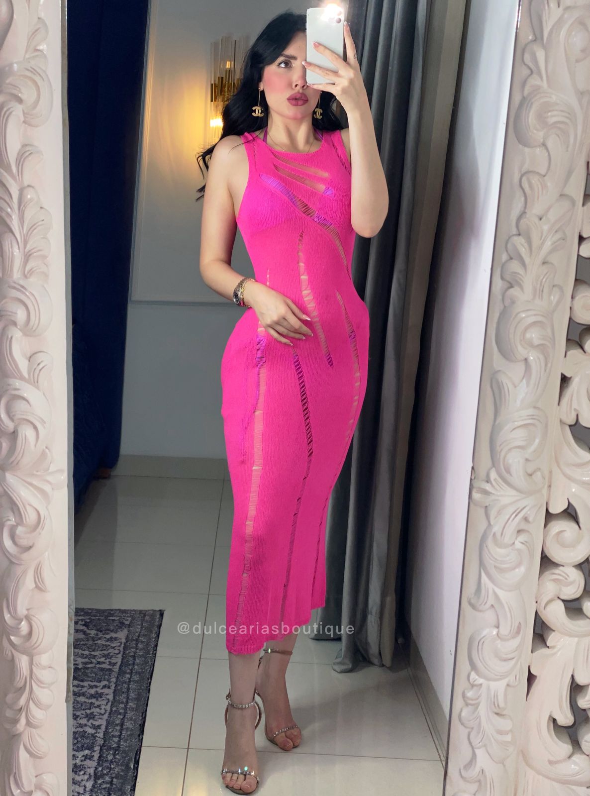 Fuchsia Sheer Cut Out Dress